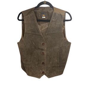 Route 66 Mens Brown Leather Suede Vintage Western Biker Vest Button Front L